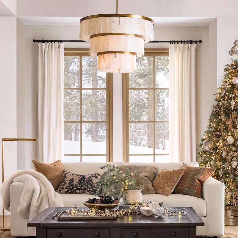 云石别墅民宿餐厅茶室圆形复式楼大平层书房卧室客厅吊灯