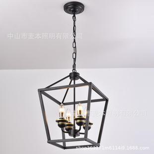 亚马逊跨境复古铁艺工业风四头吊灯现代简约l吧台餐厅灯楼梯吊灯