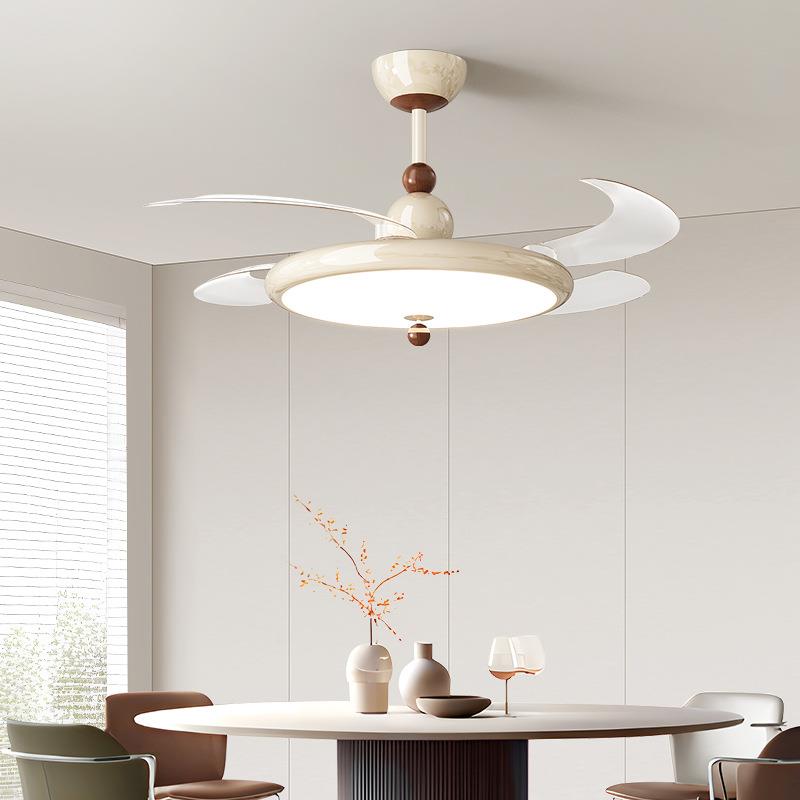 全光谱奶油风风扇灯中古新款护眼隐形电扇灯智能一体吊扇餐厅灯