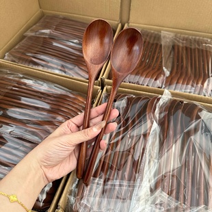 家用实木勺子吃饭勺吃播同款长柄日式调羹楠木汤勺荷木实木小勺子