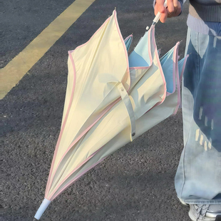 韩系ins风长柄雨伞女晴雨两用8骨手动加大ins高颜值纯色遮阳花瓣