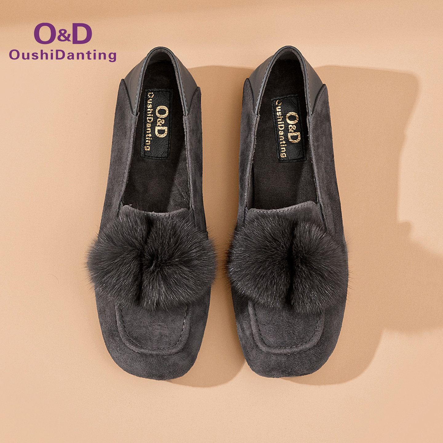 【羊皮】OD欧诗丹婷真皮加绒平底豆豆鞋女2025新款商场同款毛毛鞋,女鞋,深口单鞋,淘宝优惠券,粉丝福利购,淘宝优惠卷