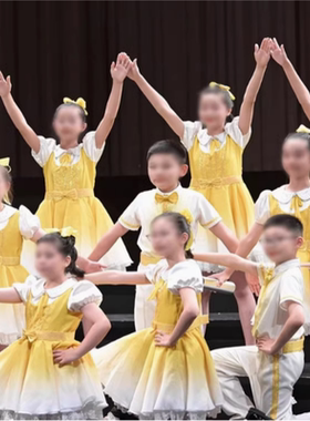元旦儿童合唱演出服小学生朗诵比赛演讲黄色纱裙大合唱团表演服装