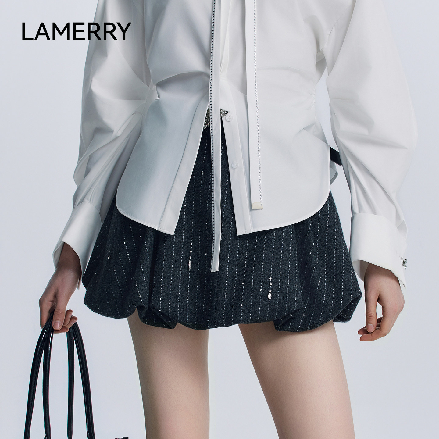 LAMERRY/朗美睿灰色手工钉珠花苞短裙慵懒俏皮减龄奢华25秋冬新款,女装/女士精品,半身裙,淘宝优惠券,粉丝福利购,淘宝优惠卷