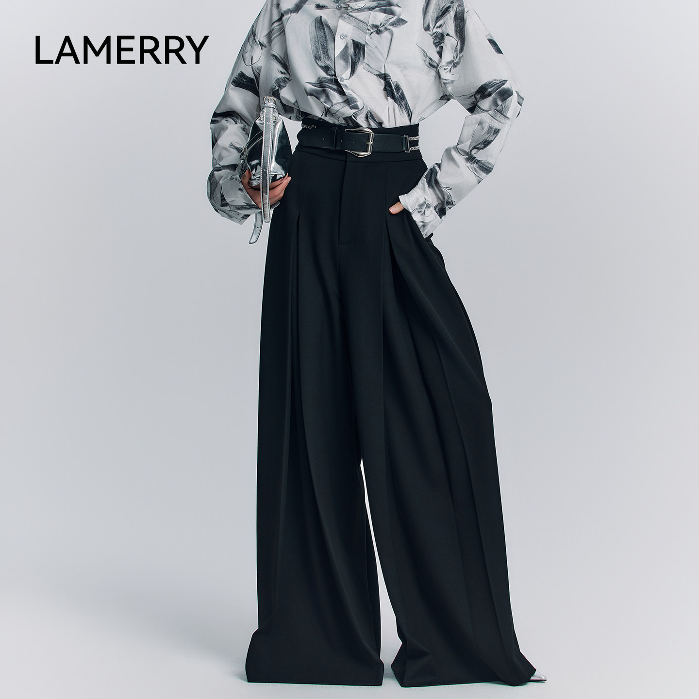 LAMERRY/朗美睿黑色A字大摆慵懒极简阔腿裤中性风显瘦百搭秋新款,女装/女士精品,裤子,淘宝优惠券,粉丝福利购,淘宝优惠卷