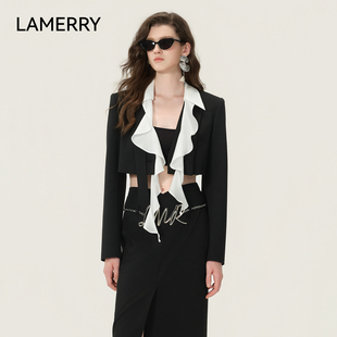 LAMERRY boxyfit立体剪裁短外套高级感 朗美睿26春黑色酷飒风西装