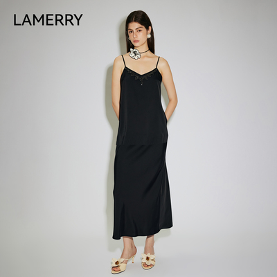 LAMERRY/朗美睿黑色经典优雅吊带上衣高级奢华光泽抗皱25夏季新款