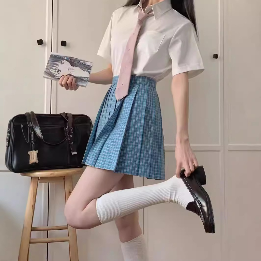 【小芙】怀中猫JK原创正版格裙夏日清新薄荷绿格日系校供细格子