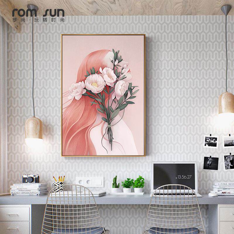 现代简约人物装饰画轻奢抽象玄关壁画ins梦幻少女心北欧卧室挂画