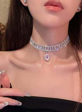 镶钻锆石水滴choker项链轻奢高级感气质颈链2023年新款饰品女