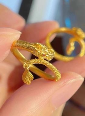 2024龙年神龙摆尾古法高货沙金戒指女新款本命年生肖龙形指环