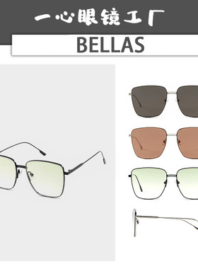 Bella绿色太阳镜浅色镜片gm墨镜金属方框大框显脸小眼镜防紫外线