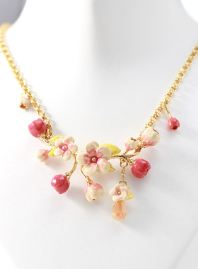 十里桃花珐琅珠宝大项链女高档轻奢气质小众设计感毛衣链锁骨链