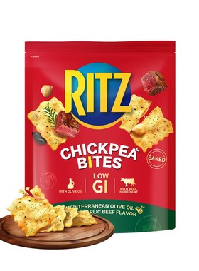 RITZ乐之鹰嘴豆脆片橄榄油黑蒜牛肉味薄脆饼干低GI办公室小零食