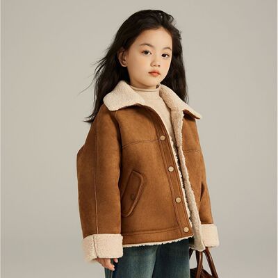 女童皮毛一体外套2025秋冬新款洋气复古加绒加厚夹克保暖上衣潮