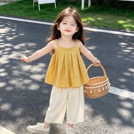 女童韩系吊带背心套装夏季纯棉衣服儿童可爱休闲裤子宝宝薄款夏装