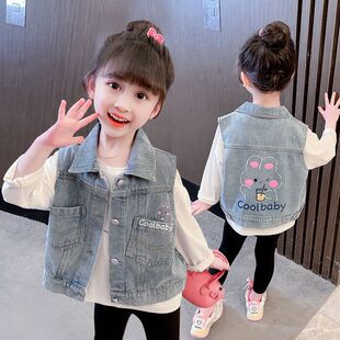 中小童小兔子洋气宝宝外穿背心马夹外套 女童牛仔马甲2025春秋新款