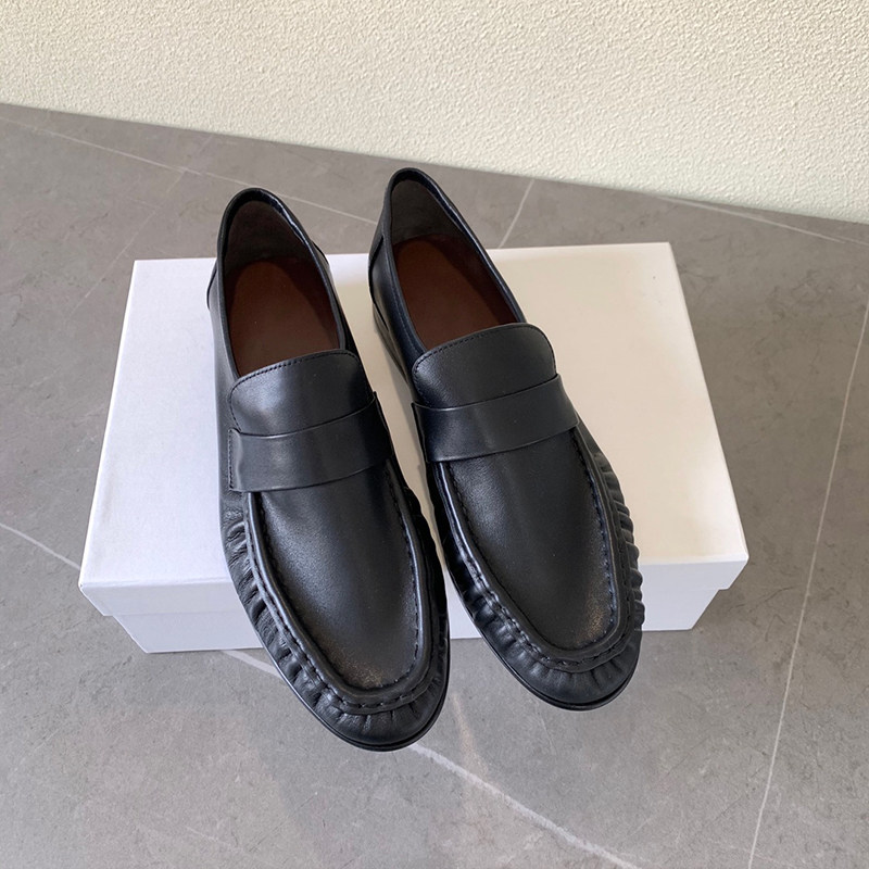 thumbnail for row old money style minimalist pleated loafers female leather low heels vintage leather shoes unisex wear commuter shoes