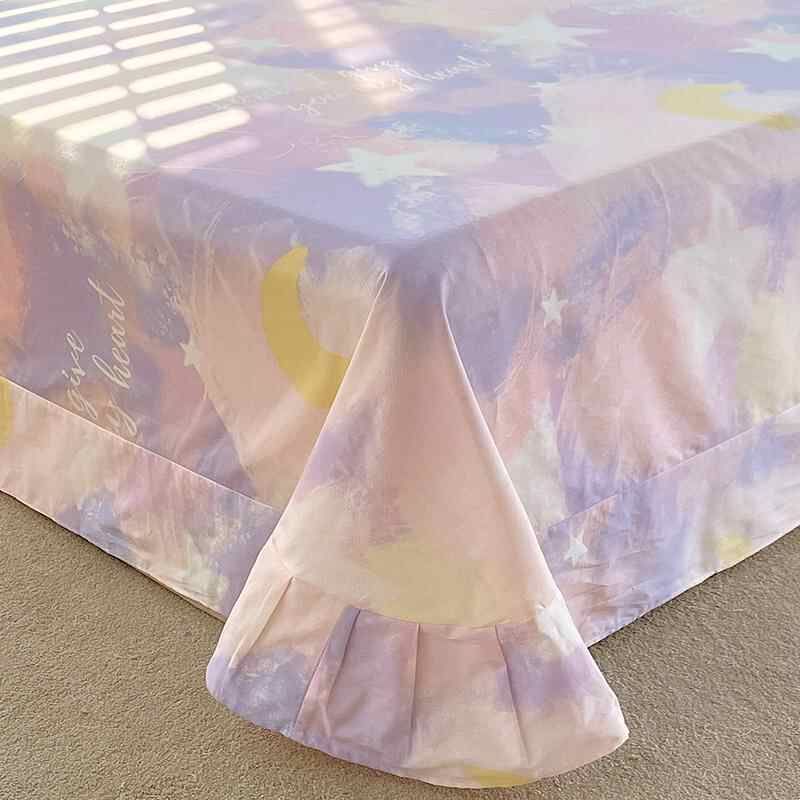 圆角花边纯棉床单单件女生单人1.5米1.8m全棉被单枕套三件套垫单