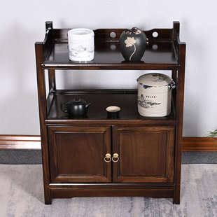 新中式茶水柜实木餐边柜茶台茶桌边柜榆木靠墙边储物柜茶叶置物架