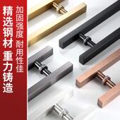 玻璃门拉手把手不锈钢玫瑰金黑钛金圆形木门无框地弹门把手推拉门