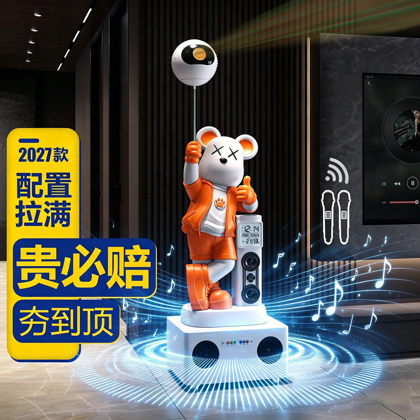 2027款卡通暴力熊客厅沙发落地摆件小爱智能语音控制音乐家居装饰