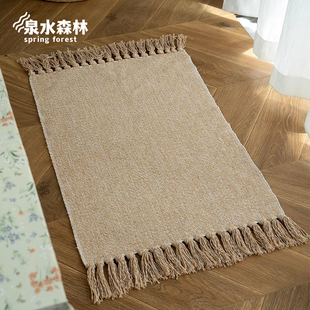 日式棉麻编织地毯客厅卧室床边毯薄款野餐毯机洗玄关门口定制logo