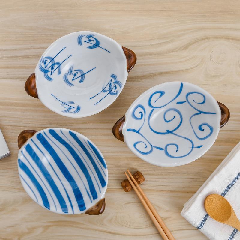 餐具陶瓷双耳碗蘸料小吃碗沙拉碗水果盘家用小碗带柄调味碗碟防烫