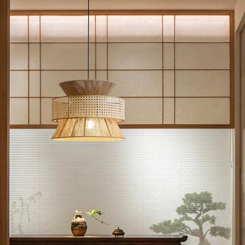 日式侘寂风麻绳吊灯禅意茶室民宿复古工业风餐厅卧室中古风饭店灯