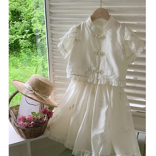 女童潮新中式 儿童国x风上衣甜美半身裙旗袍风复古汉服唐 套装 夏季