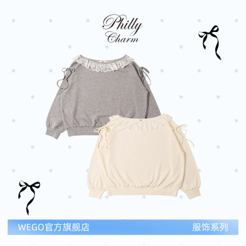 PHILLY蕾丝拼接运动衫女休闲日系长袖卫衣26春新款PL26SP01-L0006