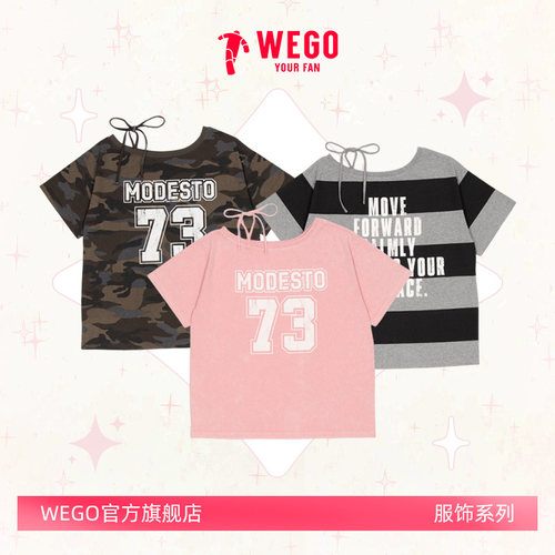 WEGO女式针织印花短袖T恤字母数字时尚26夏新款WE26SM03-L0007