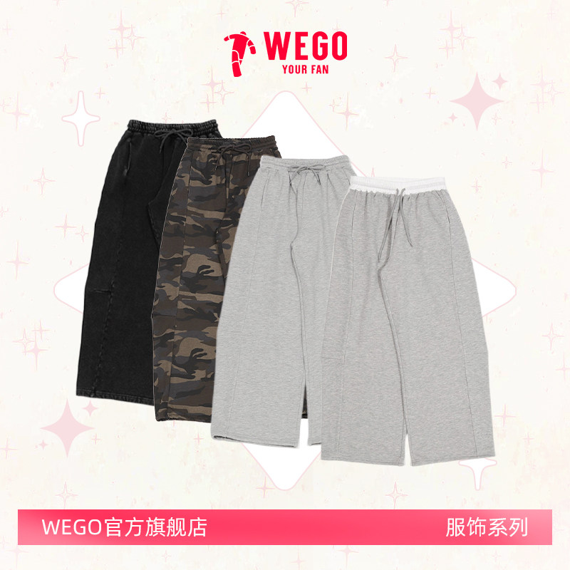 WEGO宽松运动卫裤休闲直筒黑色运动裤女裤WE26SS12-L0003