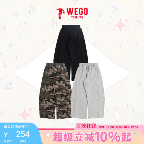 WEGO弧形休闲裤宽松中高腰黑色阔腿弯刀裤WE26SM06-L0009