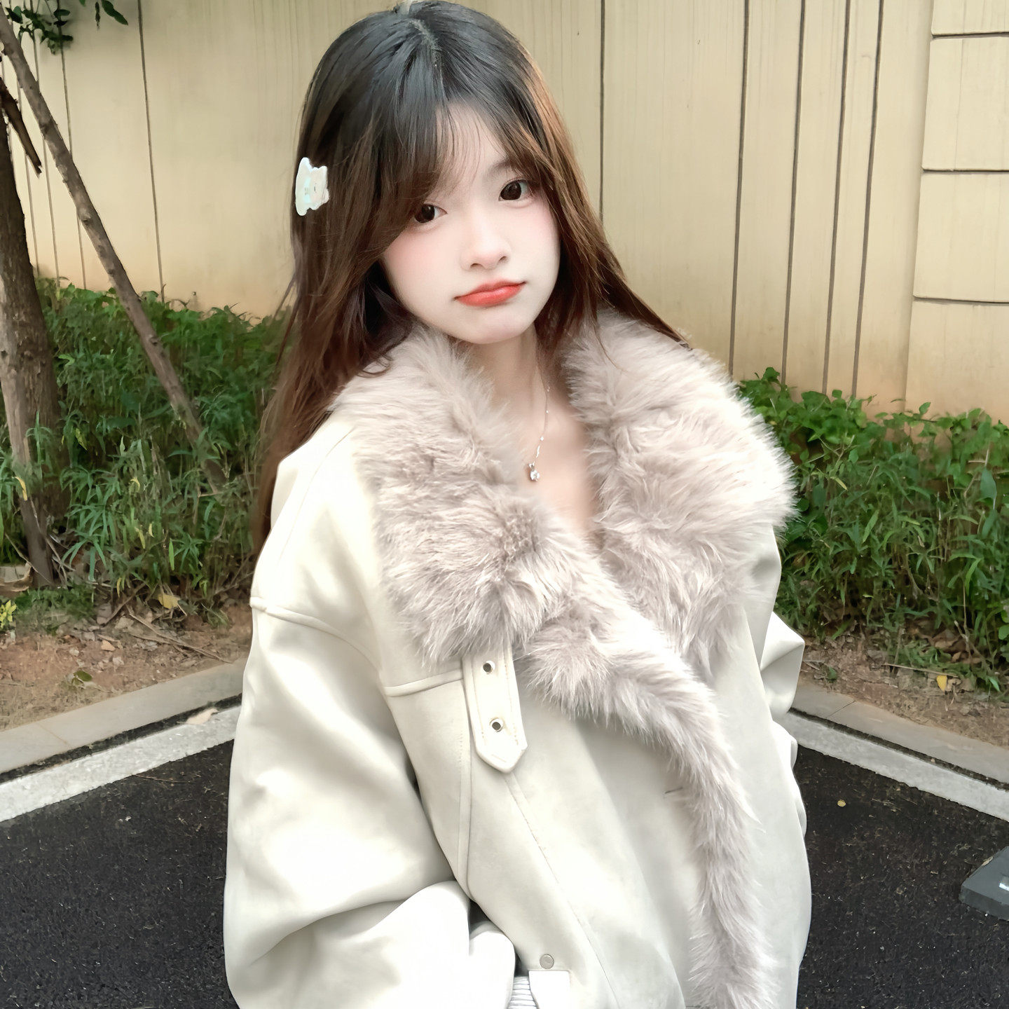 美式麂皮绒座山雕棉服女2025冬季新款毛领设计感加绒加厚棉衣外套