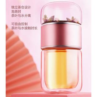 便携双层隔热玻璃杯个性 高颜值网红水杯女夏季 泡茶杯茶水分离杯子