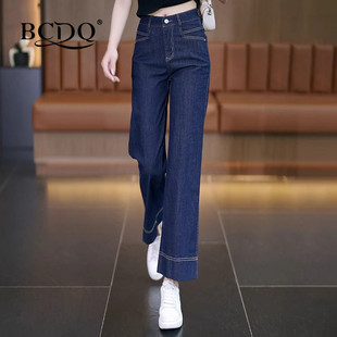 女2025夏季 时尚 冰丝阔腿牛仔裤 薄款 子 高腰宽松显瘦九分窄版 直筒裤