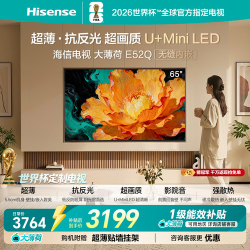 Hisense/海信 65E52Q 65吋 超薄内嵌 抗反光防眩光 MiniLED电视机