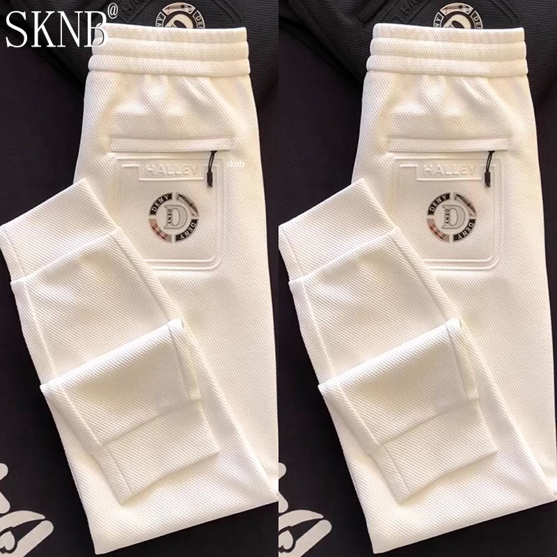 高端休闲裤男士秋冬季潮流菠萝纹运动小脚男裤加绒加厚哈伦裤男款