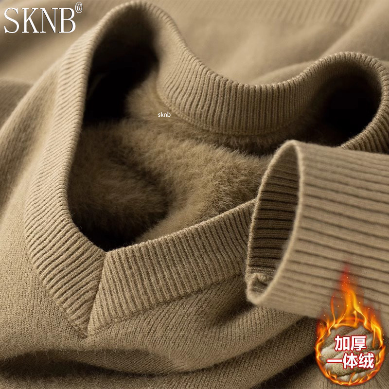 男士打底衫冬季高级感加绒加厚长袖修身鸡心领针织衫V领毛衣男款