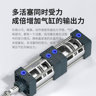 气动双倍力增压气缸小型大推力串联SCT40X50X63X80X100X125X75X0