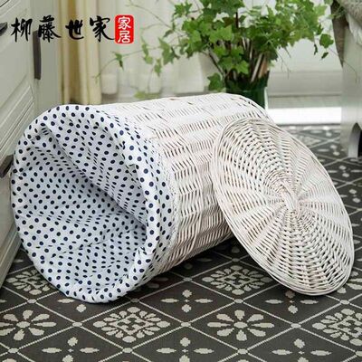 优质藤编收纳筐带盖可拆洗脏衣服收纳桶编织筐藤篮脏衣桶房间收纳
