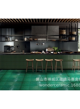 绿色田园树皮纹冰裂窑变手工长条砖吧台玄关背景墙厕所工装内墙砖