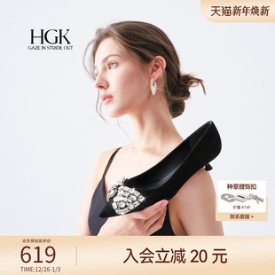 HGK云上蝶25重工水钻蝴蝶结通勤约会低跟高跟鞋 WAI03CQ5 优雅单鞋