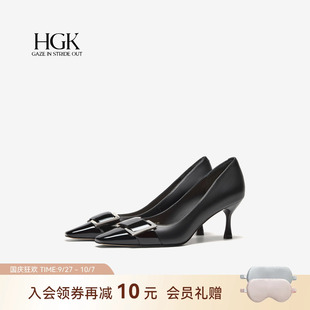 氣質不累腳女單鞋 WTK01CQ5 時尚 HGK25年秋摩登交響黑色靜音高跟鞋