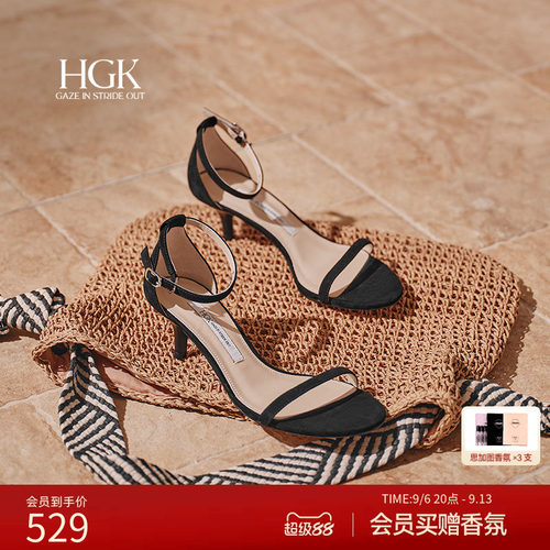 HGK晚风法式气质优雅一字带清凉通勤百搭小高跟女凉鞋WTM01BY5