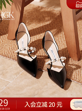 HGK25年夏季星迹一字钻珠袢带尖头V口通勤时装凉鞋女WTF01BK5