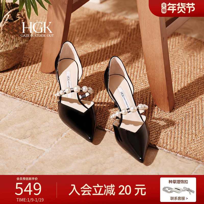 HGK25年夏季星迹一字钻珠袢带尖头V口通勤时装凉鞋女WTF01BK5,女鞋,时装凉鞋,淘宝优惠券,粉丝福利购,淘宝优惠卷