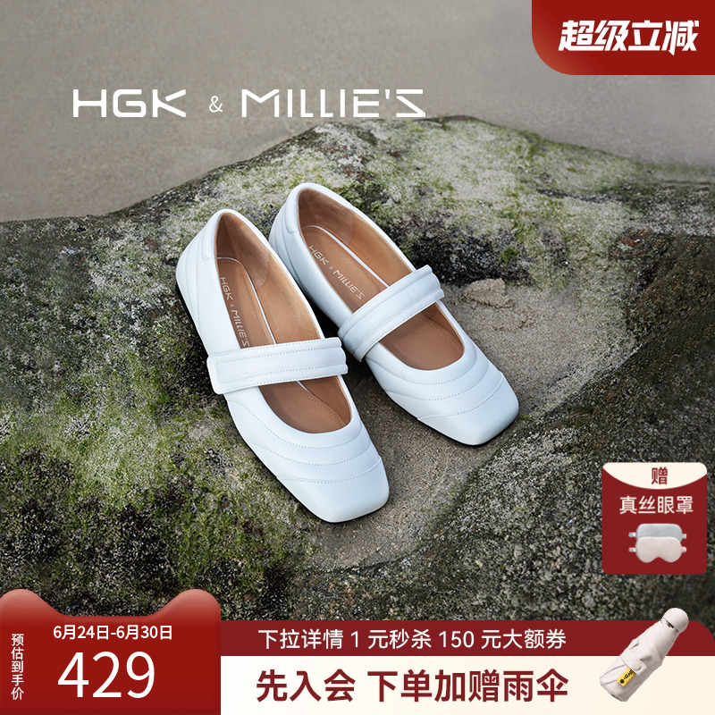 HGK春夏面包感低跟鞋浅口羊皮方头玛丽珍女通勤休闲单鞋WR050