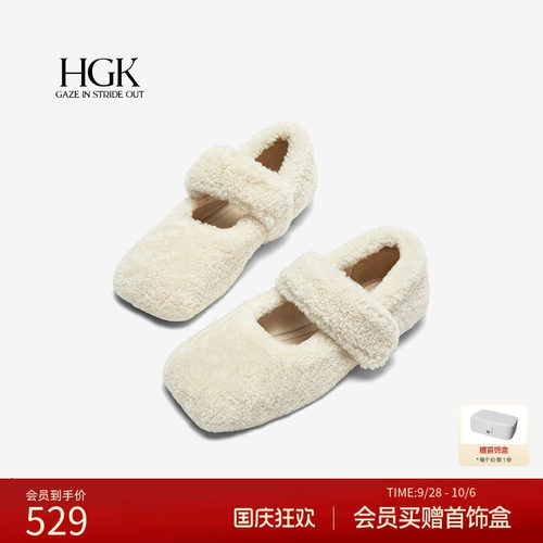HGK一字羊毛带方头小香风毛毛鞋玛丽珍女鞋W072ACM4